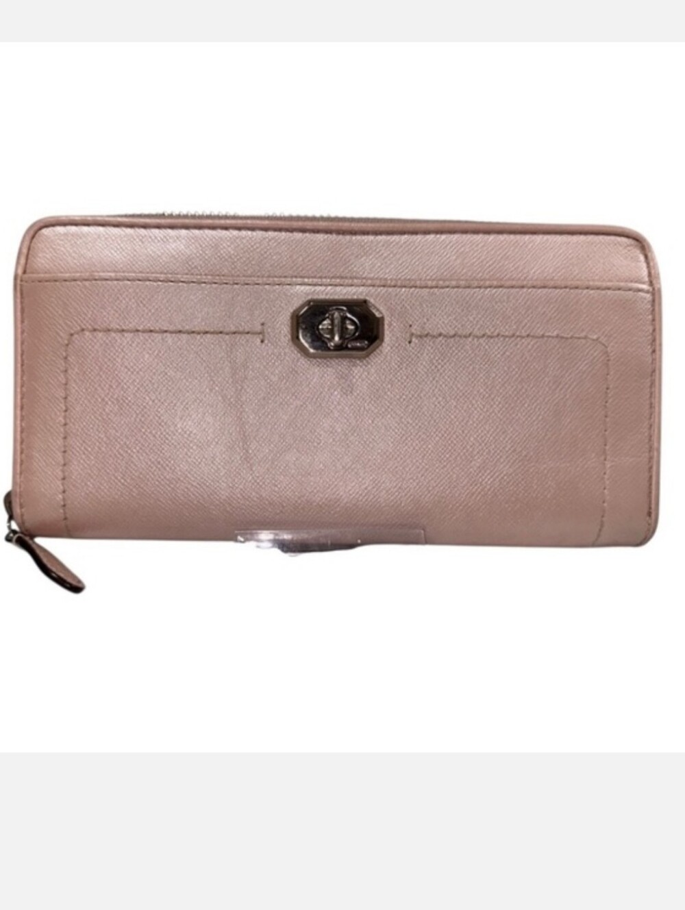 Coach Campbell Turnlock Leather Accordion Wallet - Pearlized Pink EUC